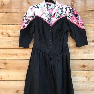 Black & Floral Print Dress
